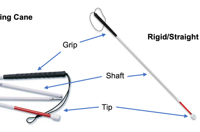 Image showing the grip, shaft & tip of a folding cane & a rigid/straight cane
