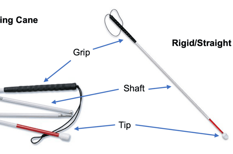 Image showing the grip, shaft & tip of a folding cane & a rigid/straight cane